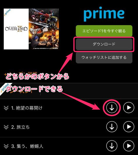 プライムビデオでダウンロード